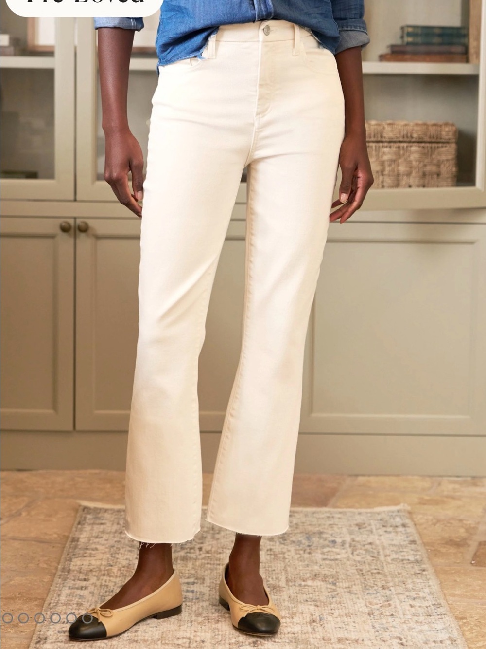 ✨🤍 Frank & Eileen Killian White Cropped Flare Jeans Raw Hem 31 🤍✨